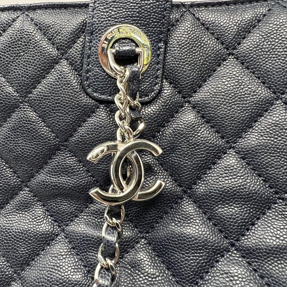 Chanel Large Matelassé Quilted Caviar Shopping Tote Bag Navy Dark Blue - Picture 6 of 17